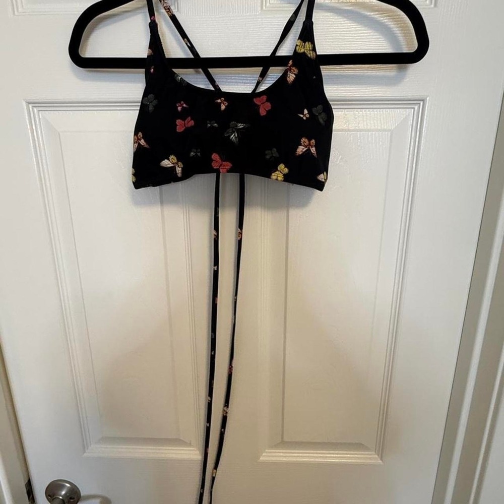 Butterfly Print Strappy Bikini Swim Top Black M